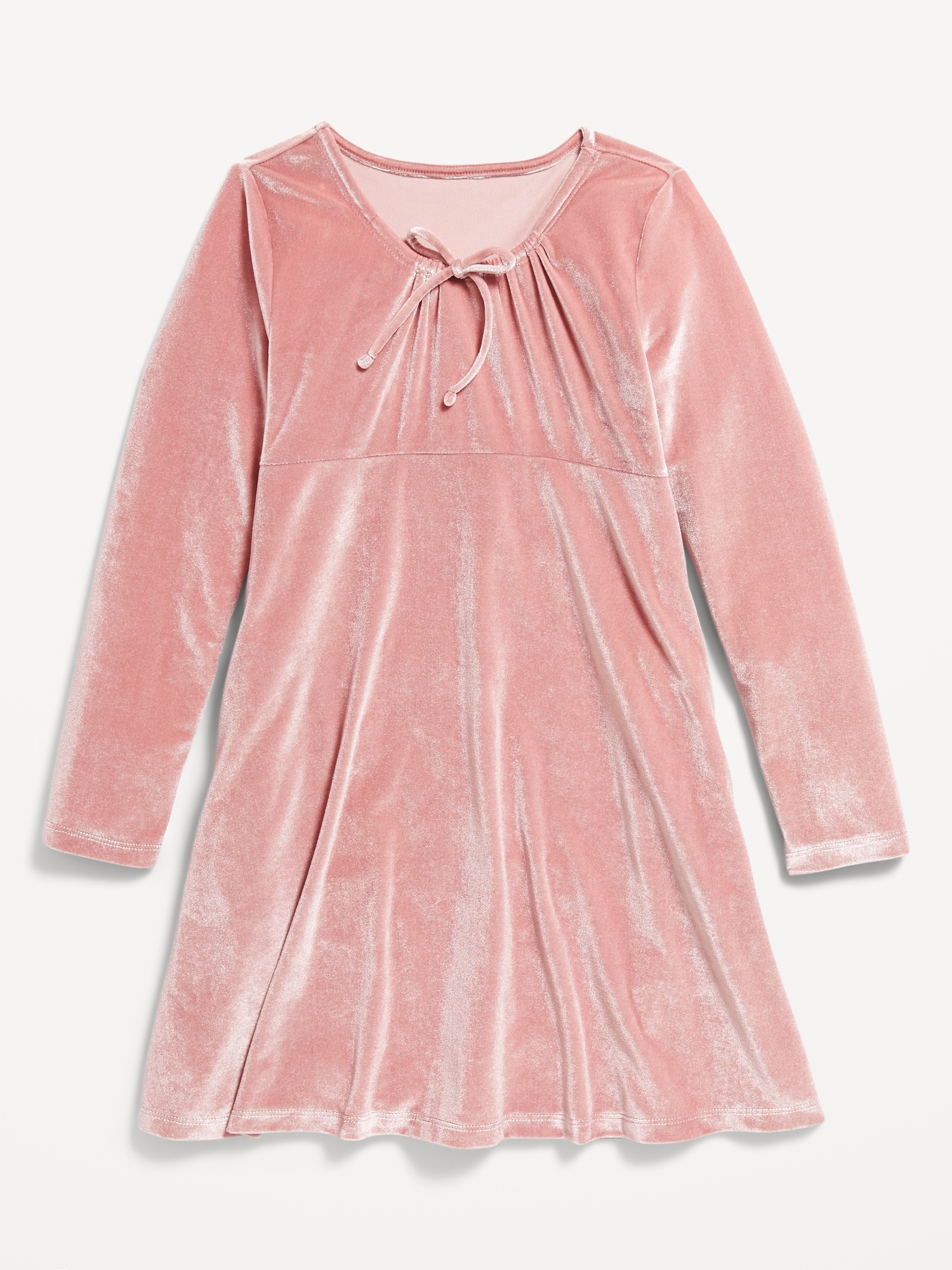 Robe trapèze en velours à col écharpe à manches longues pour fille