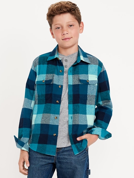 Voir une image plus grande du produit 1 de 3. Chemise en flanelle brossée douce à poche pour Garçon