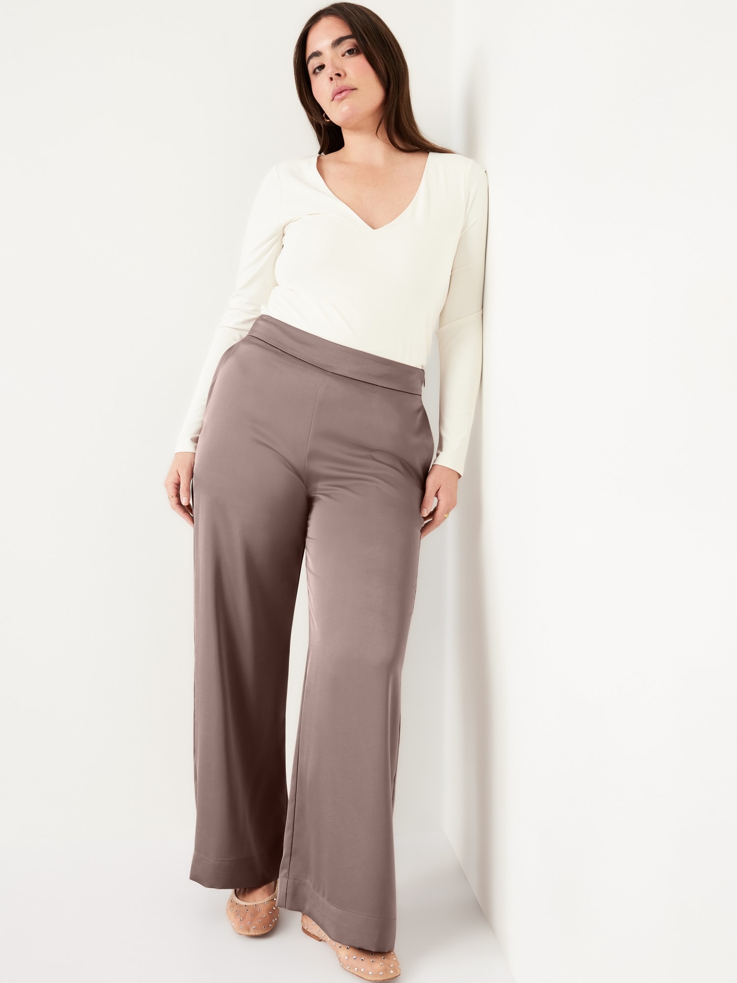 High-Waisted Satin Super Wide-Leg Pants