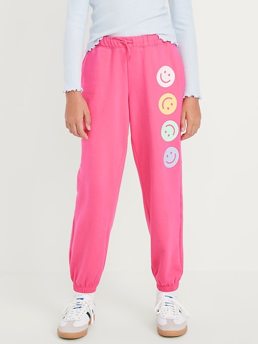 Voir une image plus grande du produit 1 de 5. Pantalon de jogging à taille haute à ourlet élastique à imprimé pour fille