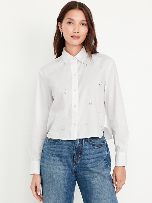 Image number 1 showing, Button-Down Crop Shirt