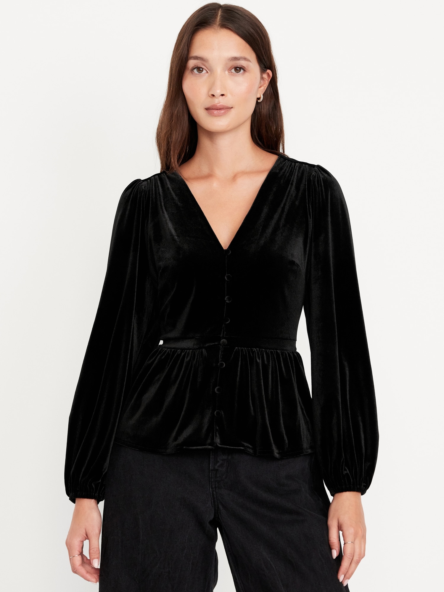 Waist Defined Velvet Peplum Top Old Navy