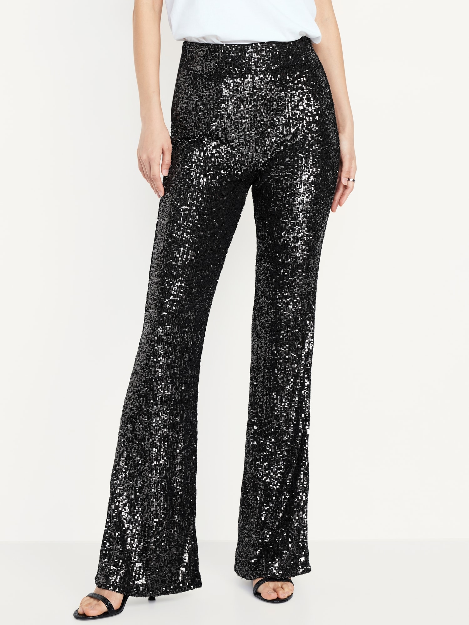 Pantalon Pixie évasé à taille haute à paillettes