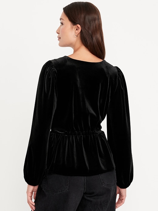 Image number 2 showing, Waist-Defined Velvet Peplum Top