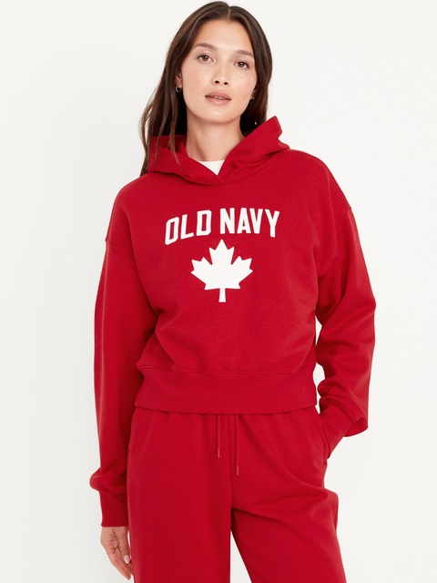 Oversized Canada Logo-Graphic Hoodie - Red