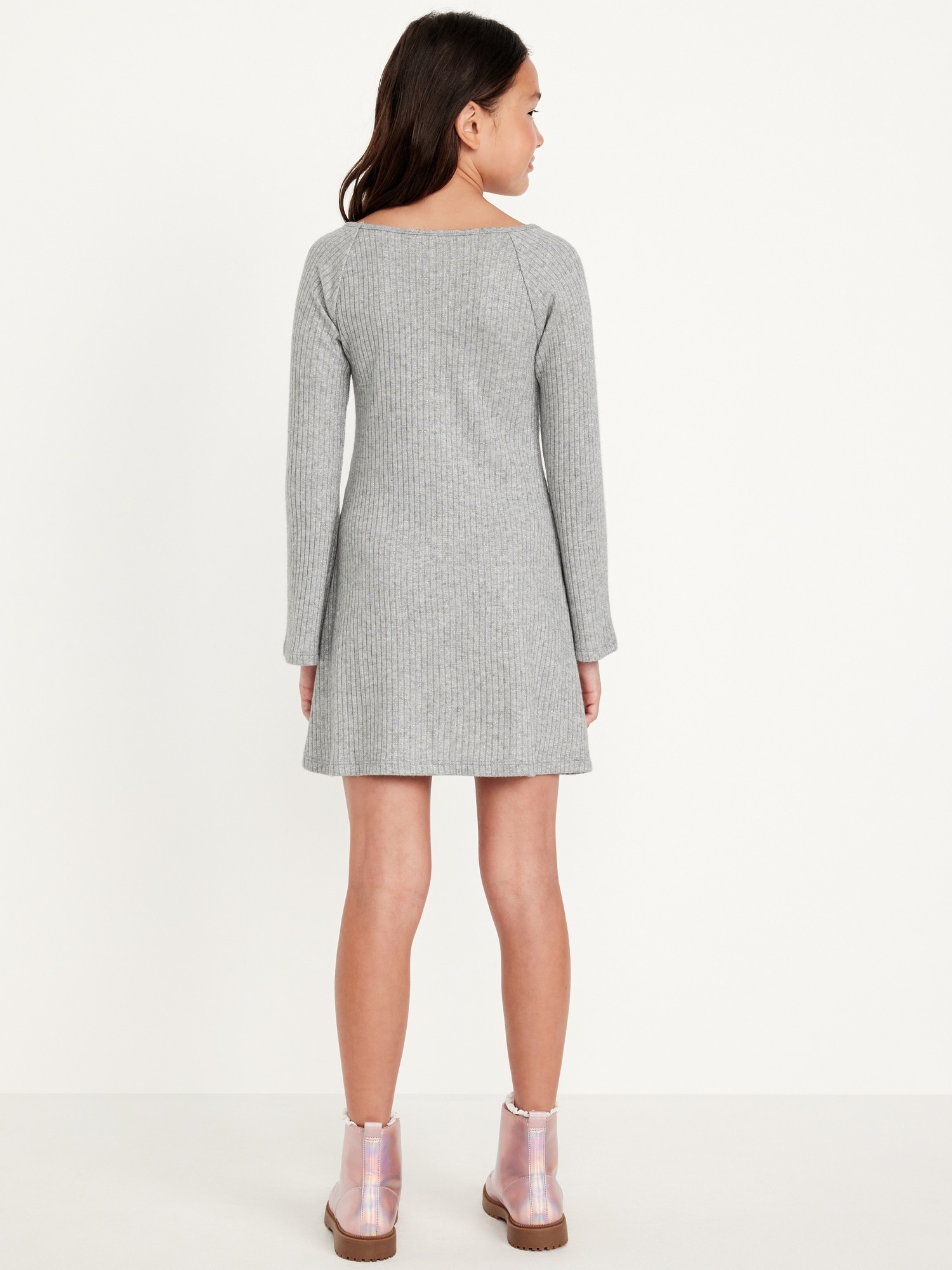 Long-Sleeve Sparkly Ribbed Fit and Flare Dress for Girls