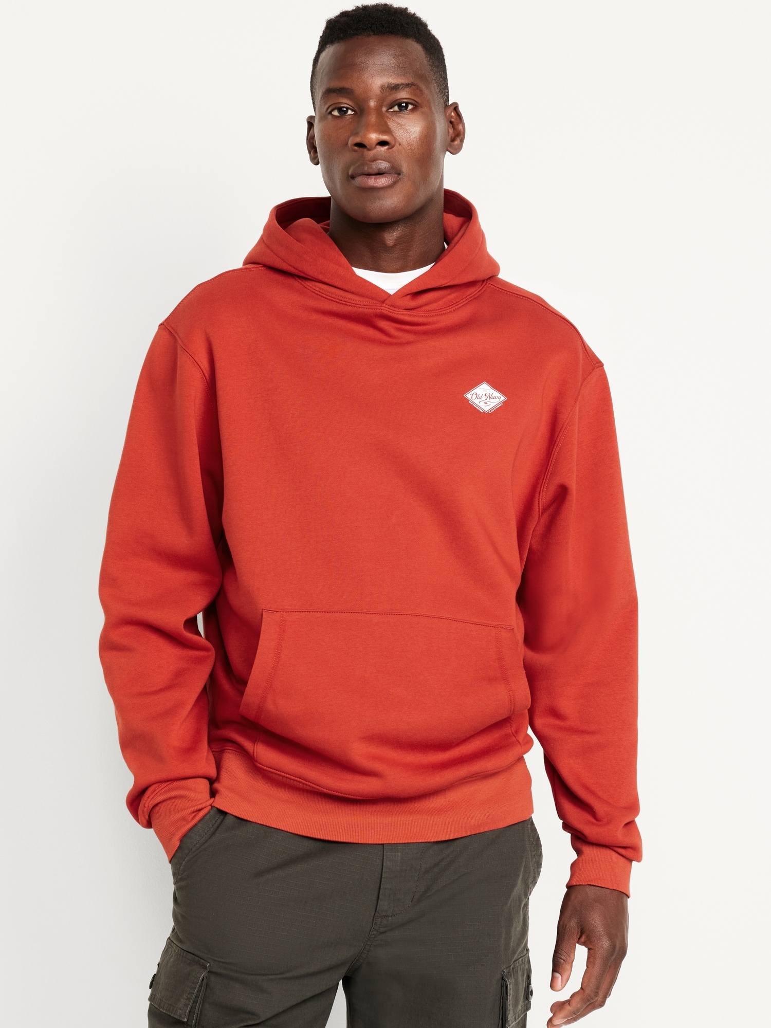 Oversized Logo Pullover Hoodie for Men - Red