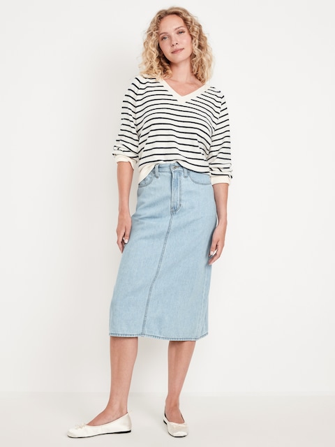 High-Waisted Wow Jean Midi Skirt
