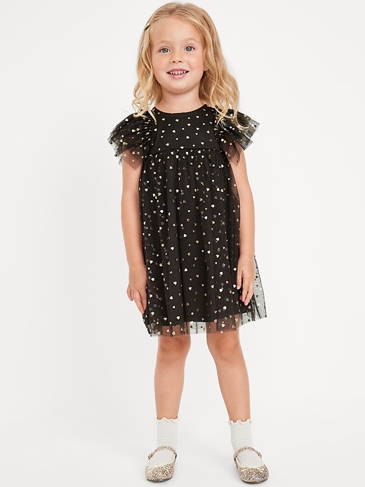 Voir une image plus grande du produit 1 de 2. Robe à manches flottantes en tulle à imprimé pour toute-petite fille