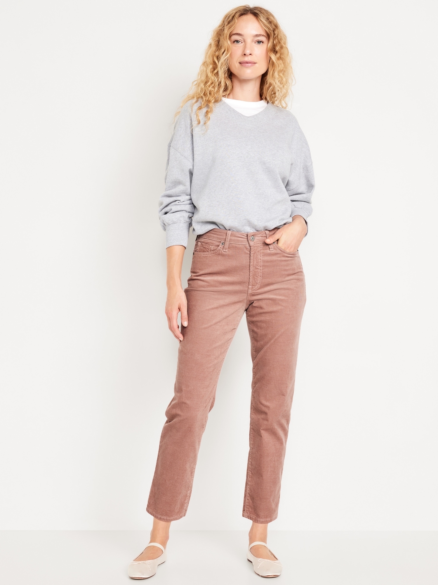 High-Waisted OG Straight Corduroy Ankle Pants - Pink