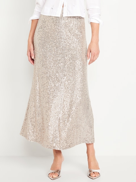 High-Waisted Sequin Maxi Skirt