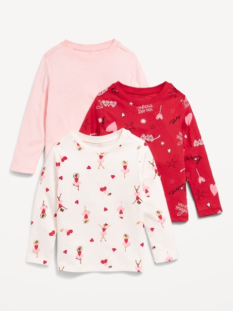 T-shirt à manches longues pour toute-petite fille (paquet de 3) - Rouge