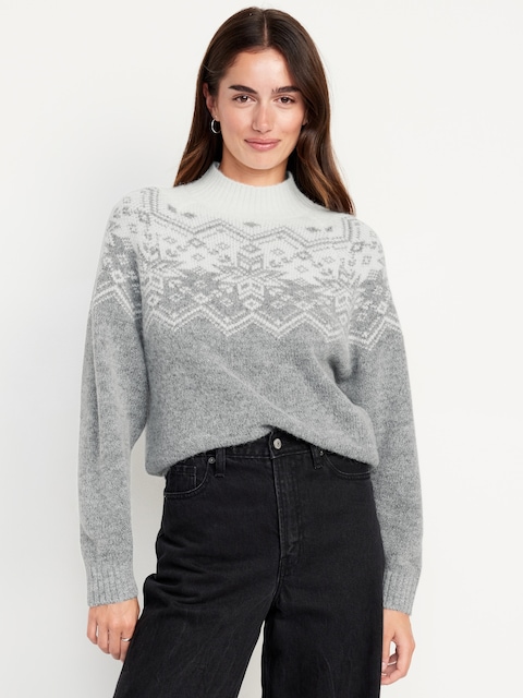 Holiday Print Mock-Neck Sweater