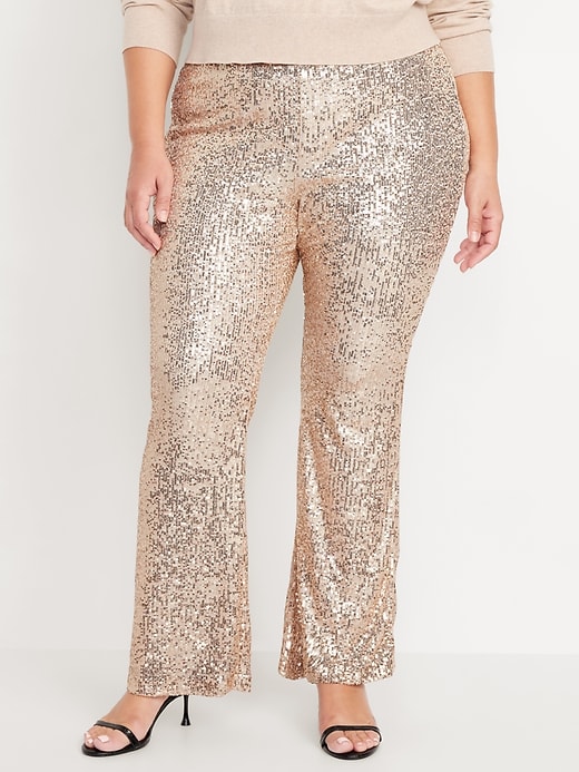 L'image numéro 7 présente Pantalon Pixie évasé à taille haute à paillettes