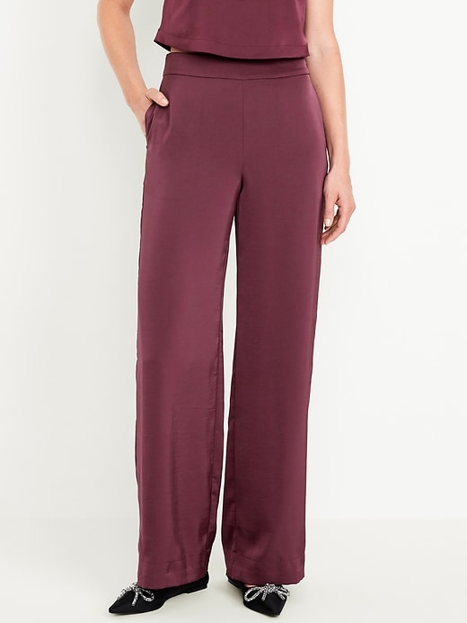 Image number 1 showing, High-Waisted Satin Super Wide-Leg Pants