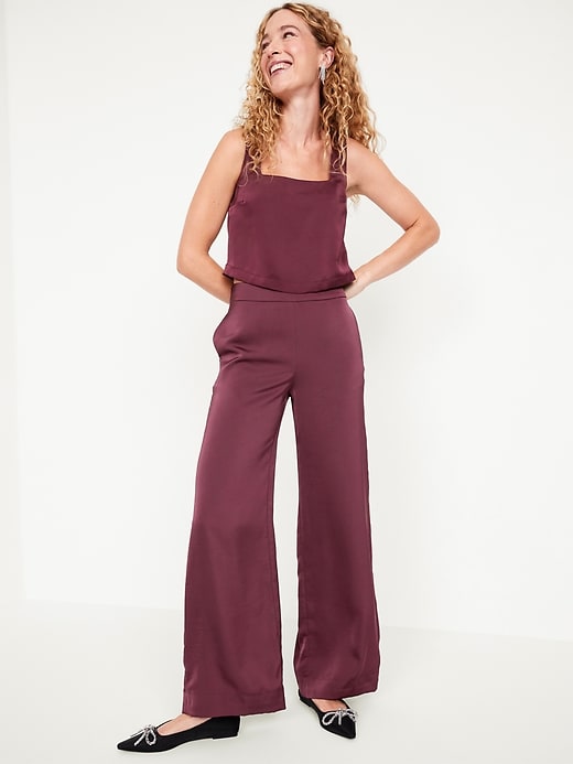 Image number 3 showing, High-Waisted Satin Super Wide-Leg Pants