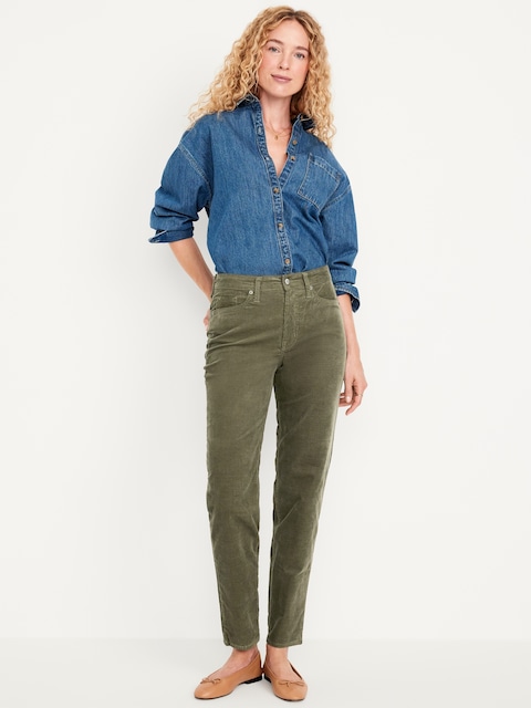 Pantalon OG en velours côtelé droit à taille haute, longueur cheville - Gris