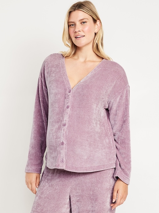 Image number 1 showing, Maternity Cozy Chenille Button-Down Top