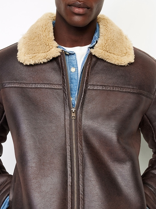 Image number 5 showing, Faux-Leather Aviator Jacket