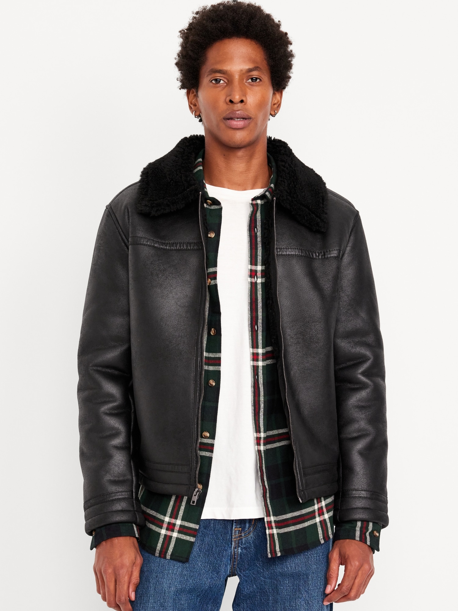 Faux-Leather Aviator Jacket