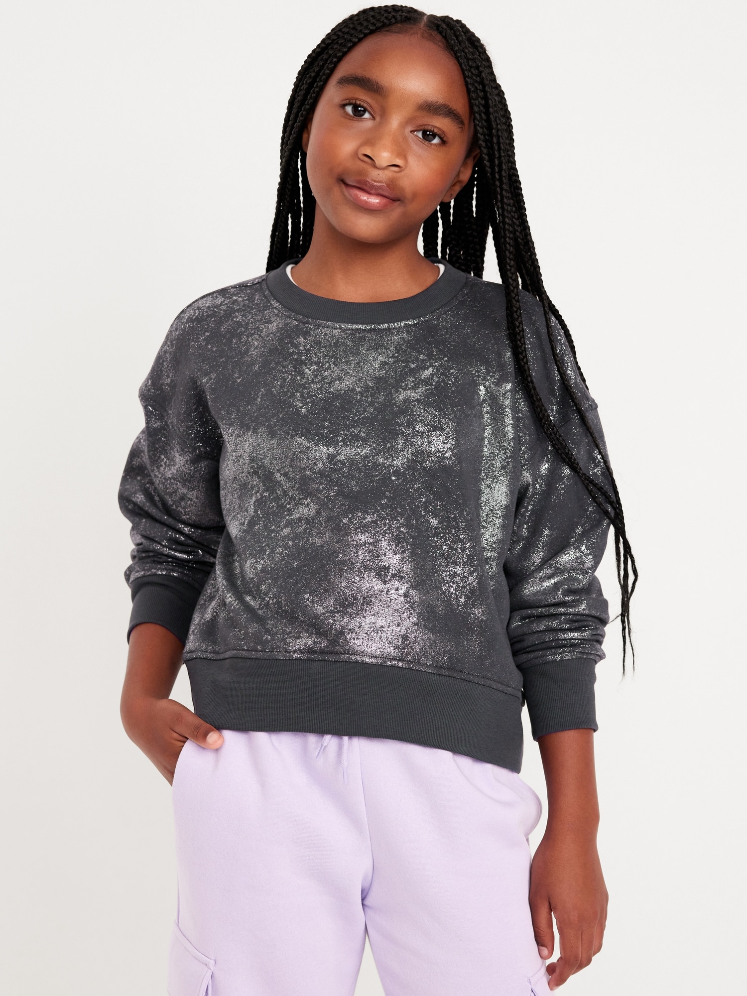 Vintage Oversized Crew-Neck Graphic Sweatshirt for Girls