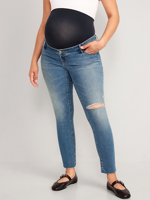 Image number 3 showing, Maternity Premium Full Panel Rockstar Super Skinny Ripped Jeans