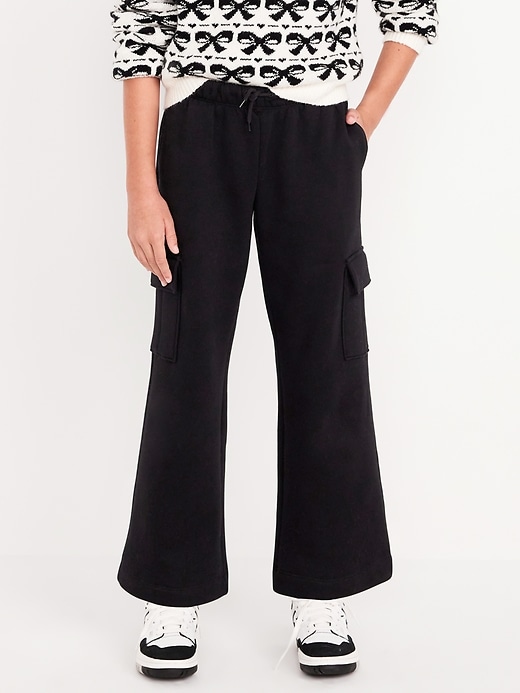 Voir une image plus grande du produit 1 de 4. Pantalon cargo en molleton à taille haute à jambe large pour Fille