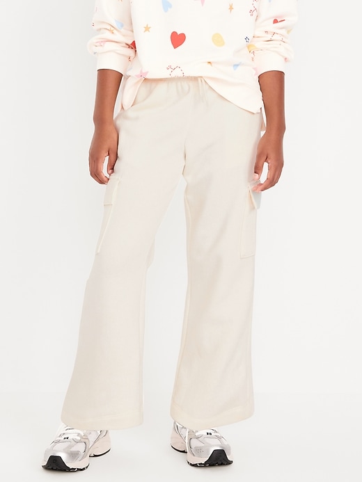 Voir une image plus grande du produit 1 de 4. Pantalon cargo en molleton à taille haute à jambe large pour Fille