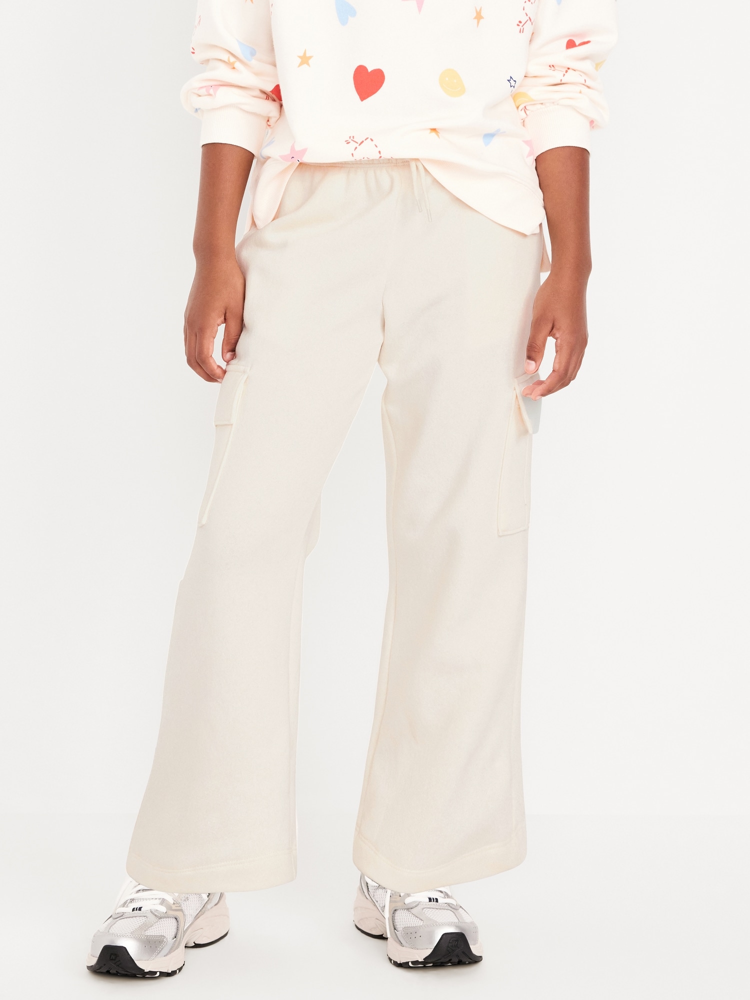 High-Waisted Wide-Leg Fleece Cargo Pants for Girls