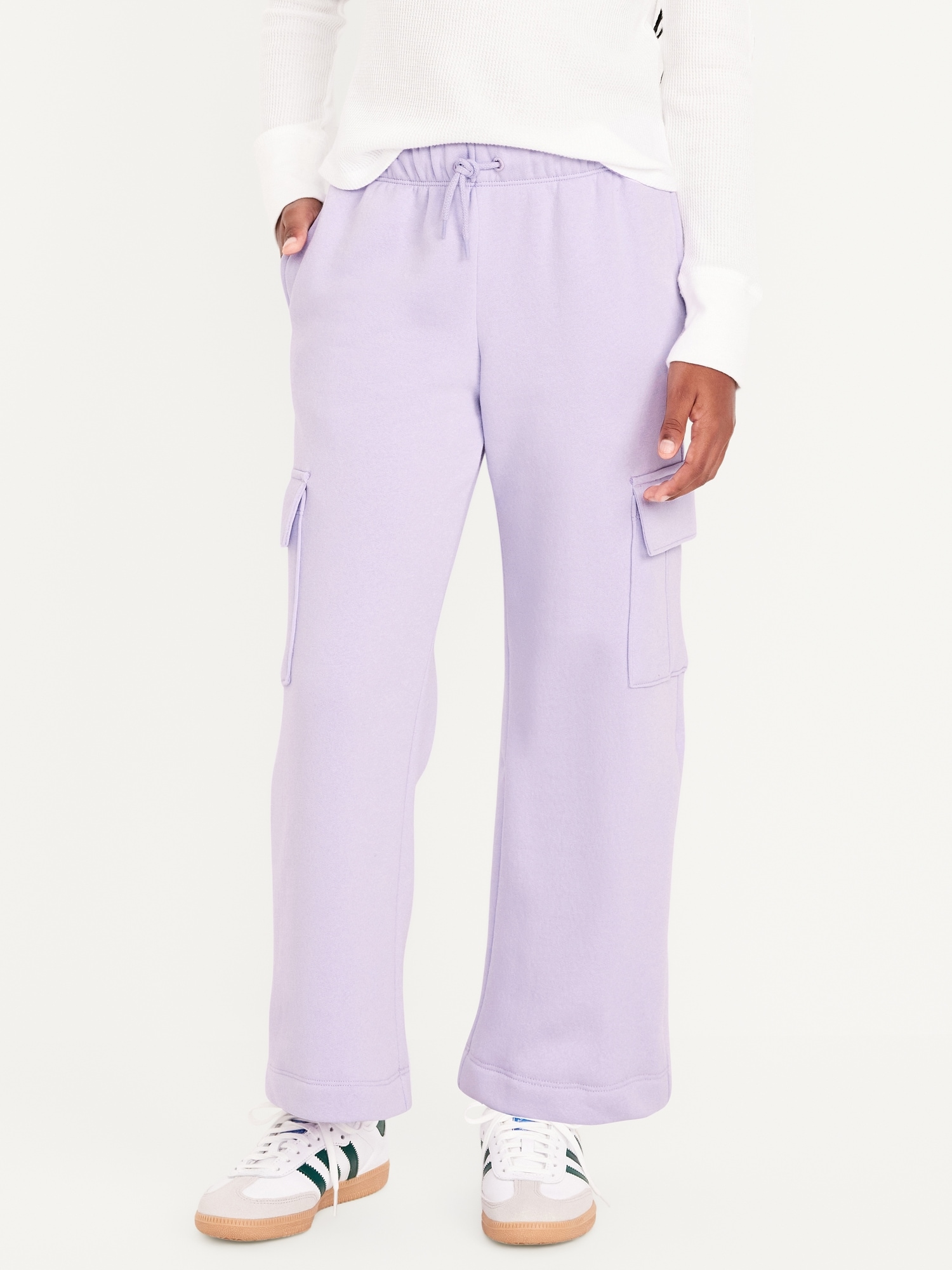 High-Waisted Wide-Leg Fleece Cargo Pants for Girls