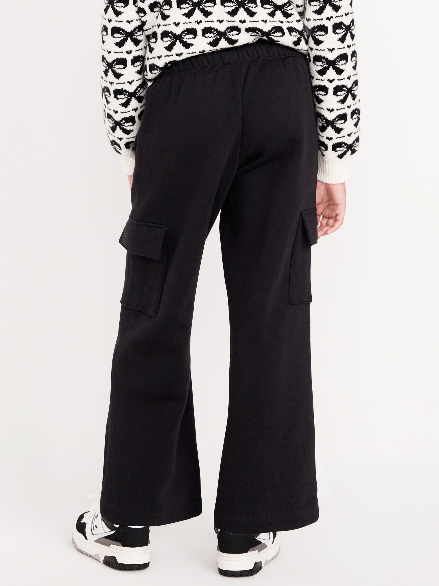 High-Waisted Wide-Leg Fleece Cargo Pants for Girls