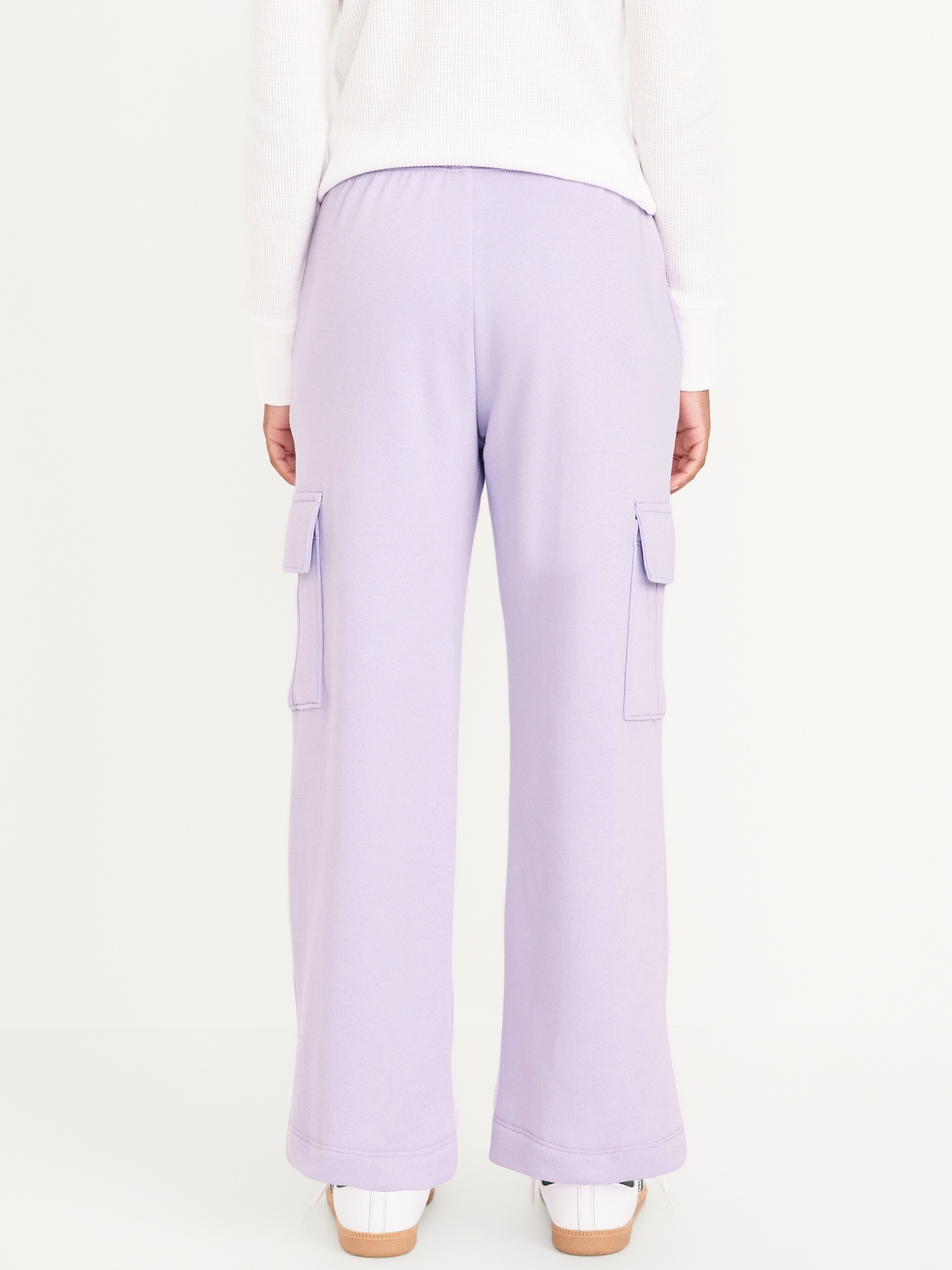 High-Waisted Wide-Leg Fleece Cargo Pants for Girls