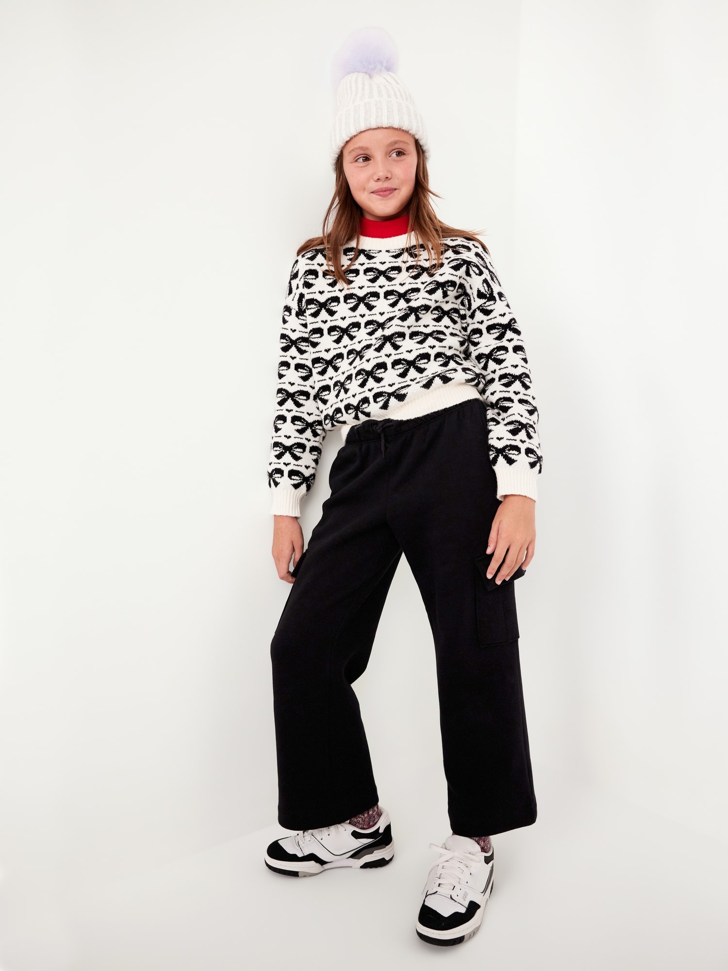 High-Waisted Wide-Leg Fleece Cargo Pants for Girls