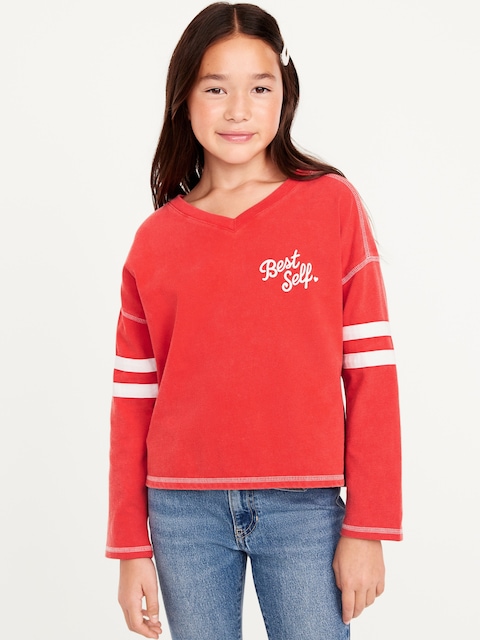Loose Long-Sleeve Graphic Top for Girls
