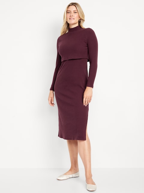 Maternity Mock-Neck Nursing Midi Dress - Raisin Arizona