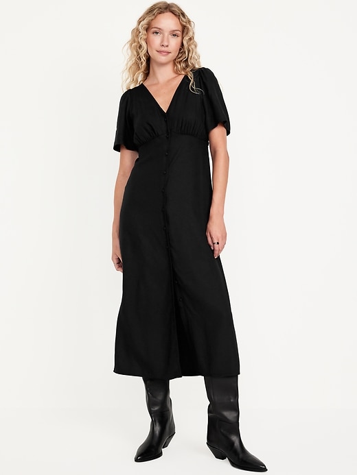 Image number 1 showing, Button-Down Crepe Midi Dress