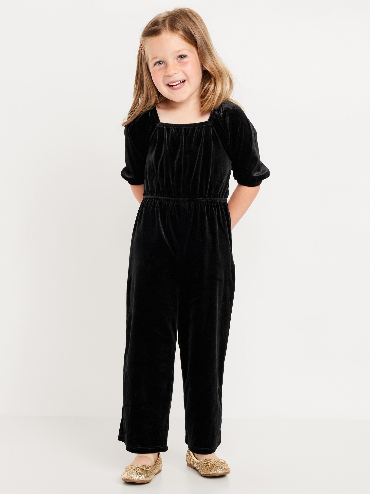 Velvet Back-Bow Jumpsuit for Toddler Girls