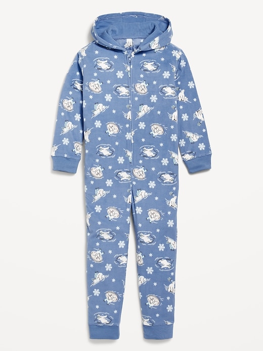 View large product image 1 of 3. Printed Gender-Neutral Microfleece Hooded One-Piece Pajamas for Kids