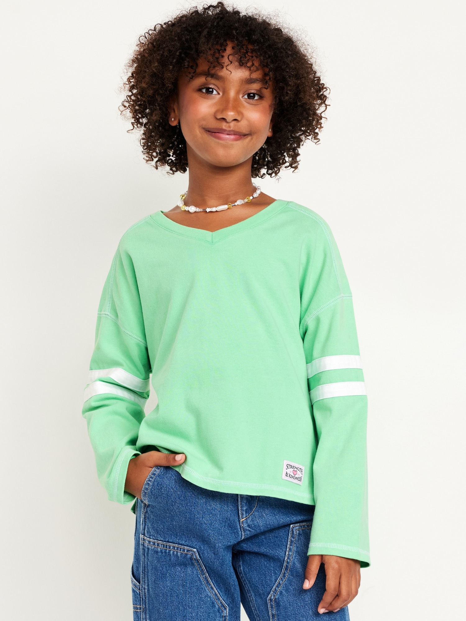 Loose Long-Sleeve Graphic Top for Girls