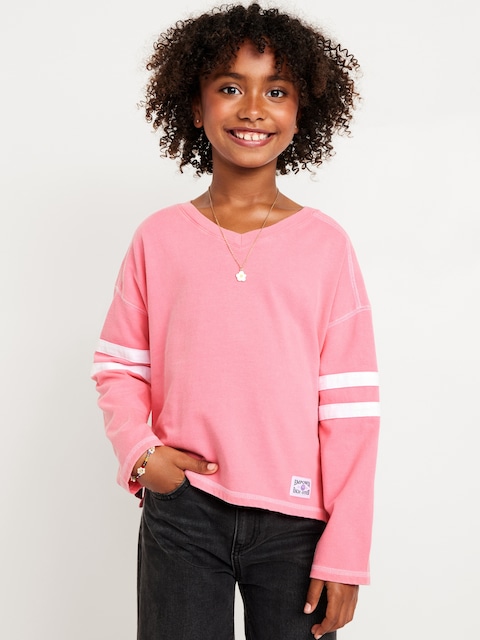 Loose Long-Sleeve Graphic Top for Girls - Pink