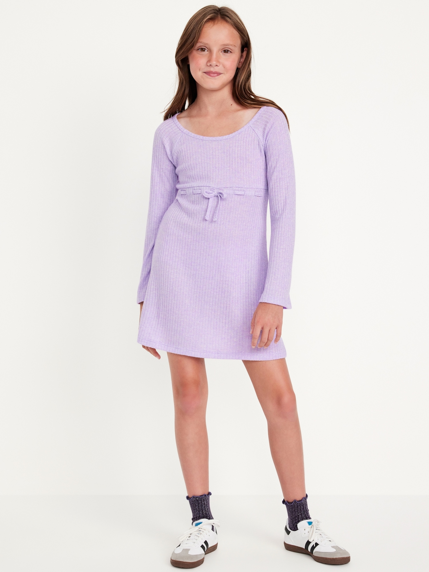 Robe ajustée et évasée, côtelée et scintillante à manches longues pour fille