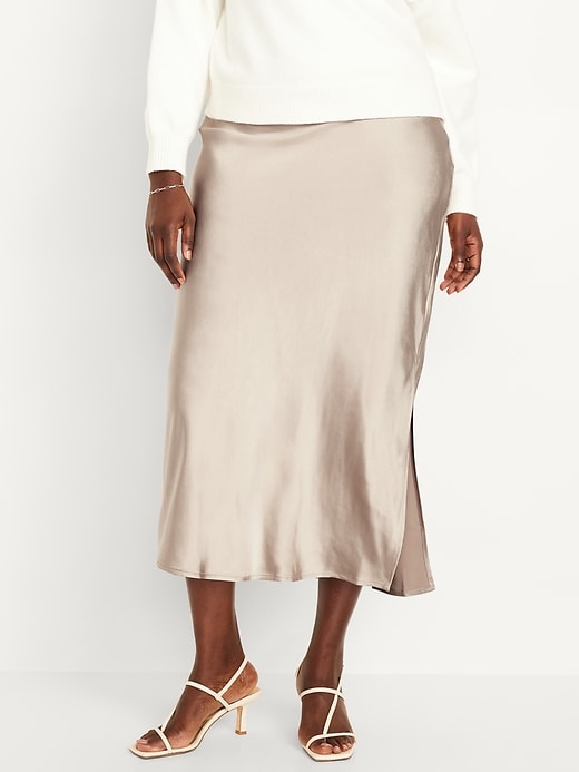 Image number 5 showing, High-Waisted Satin Midi Slip Skirt