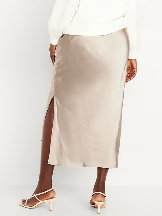 Image number 6 showing, High-Waisted Satin Midi Slip Skirt