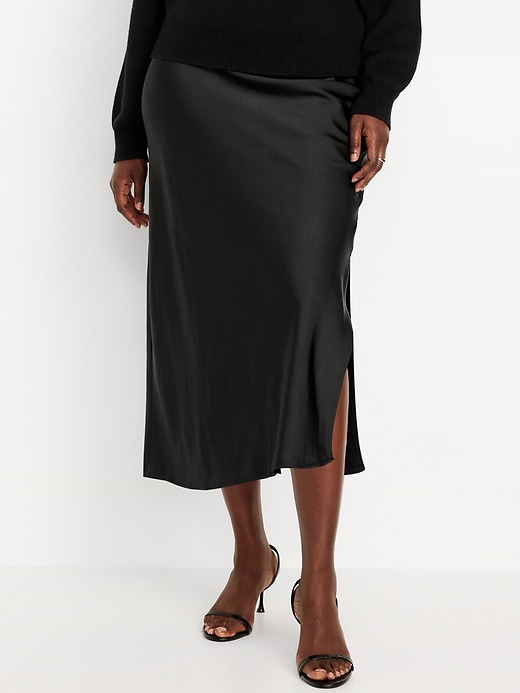 Image number 4 showing, High-Waisted Satin Midi Slip Skirt