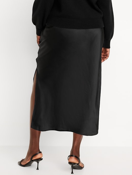 Image number 5 showing, High-Waisted Satin Midi Slip Skirt