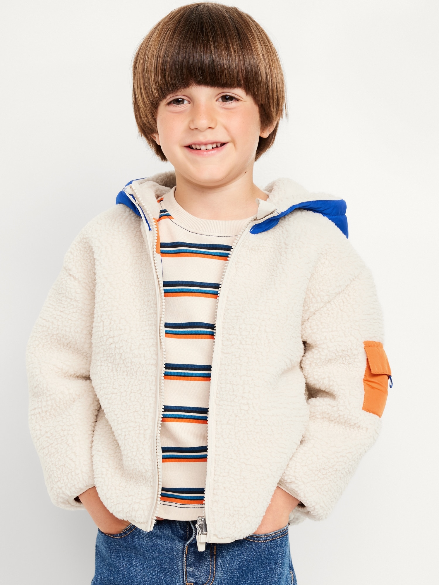 Reversible Color Block Sherpa Jacket for Toddler Boys