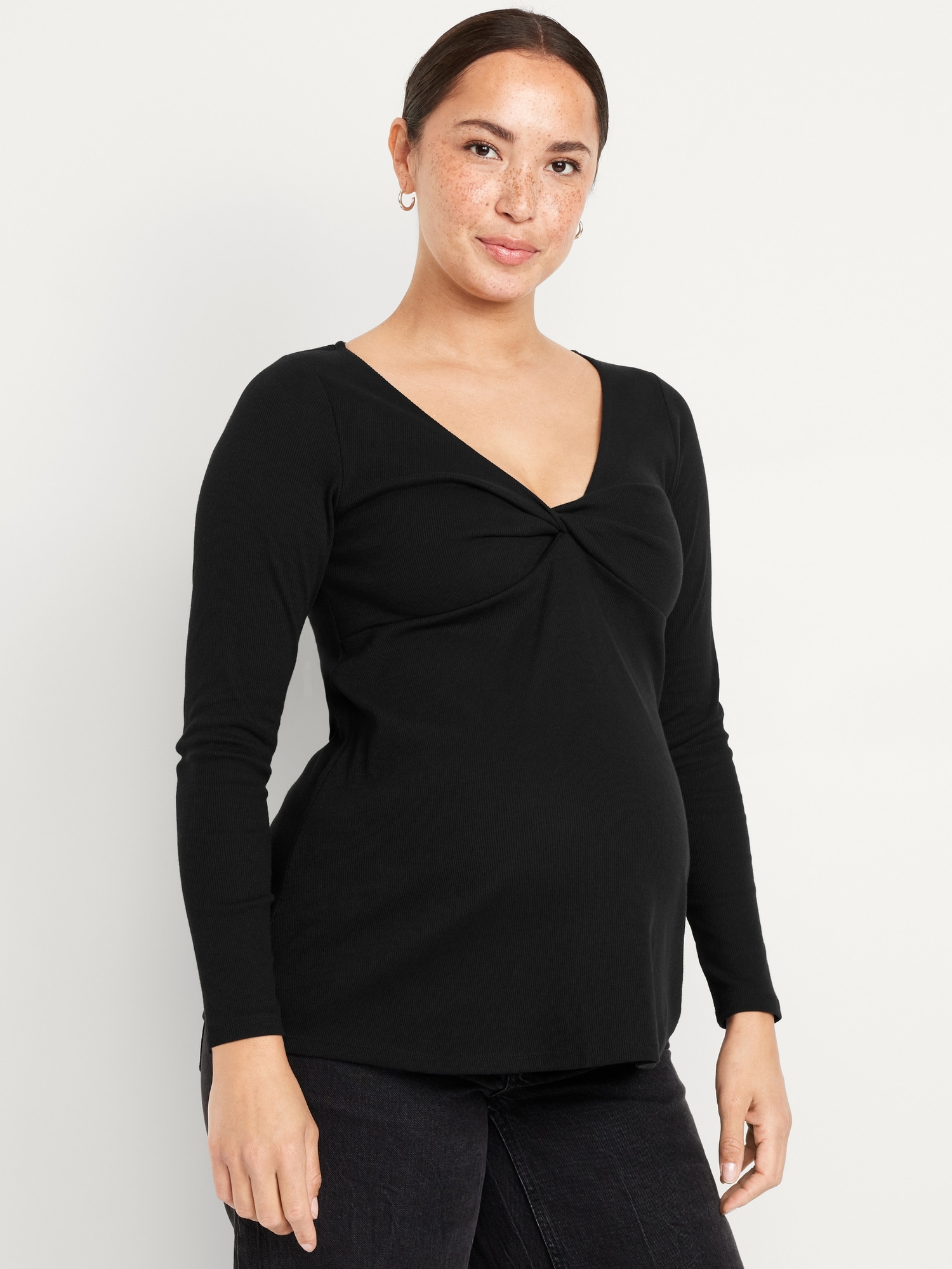 Maternity Twist-Front Ribbed Top