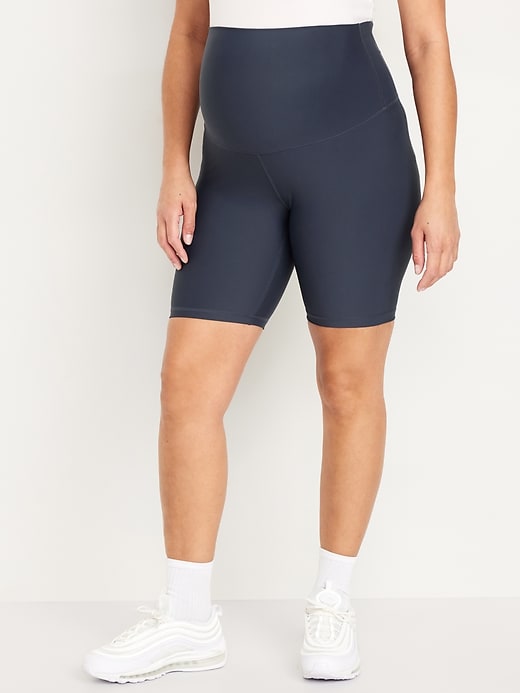 Image number 1 showing, Maternity Full Panel PowerSoft Biker Shorts -- 8-inch inseam