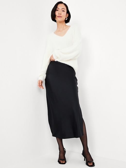 Image number 3 showing, High-Waisted Satin Midi Slip Skirt