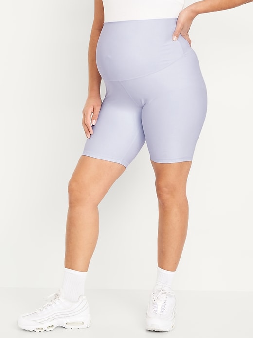 Image number 1 showing, Maternity Full Panel PowerSoft Biker Shorts -- 8-inch inseam